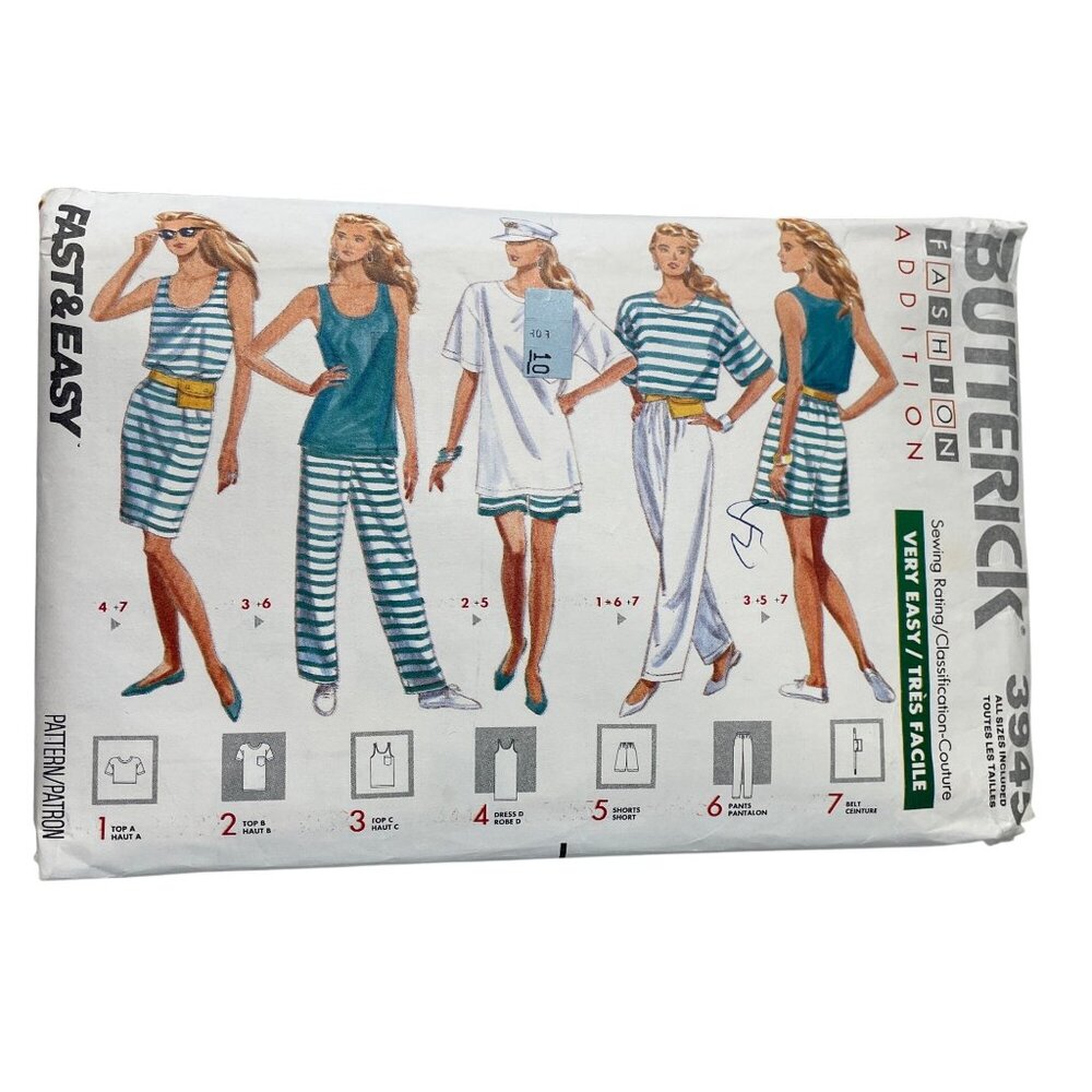 Butterick 3945 Sewing Pattern Misses Top Dress Shorts Pants & Belt All Sizes CUT